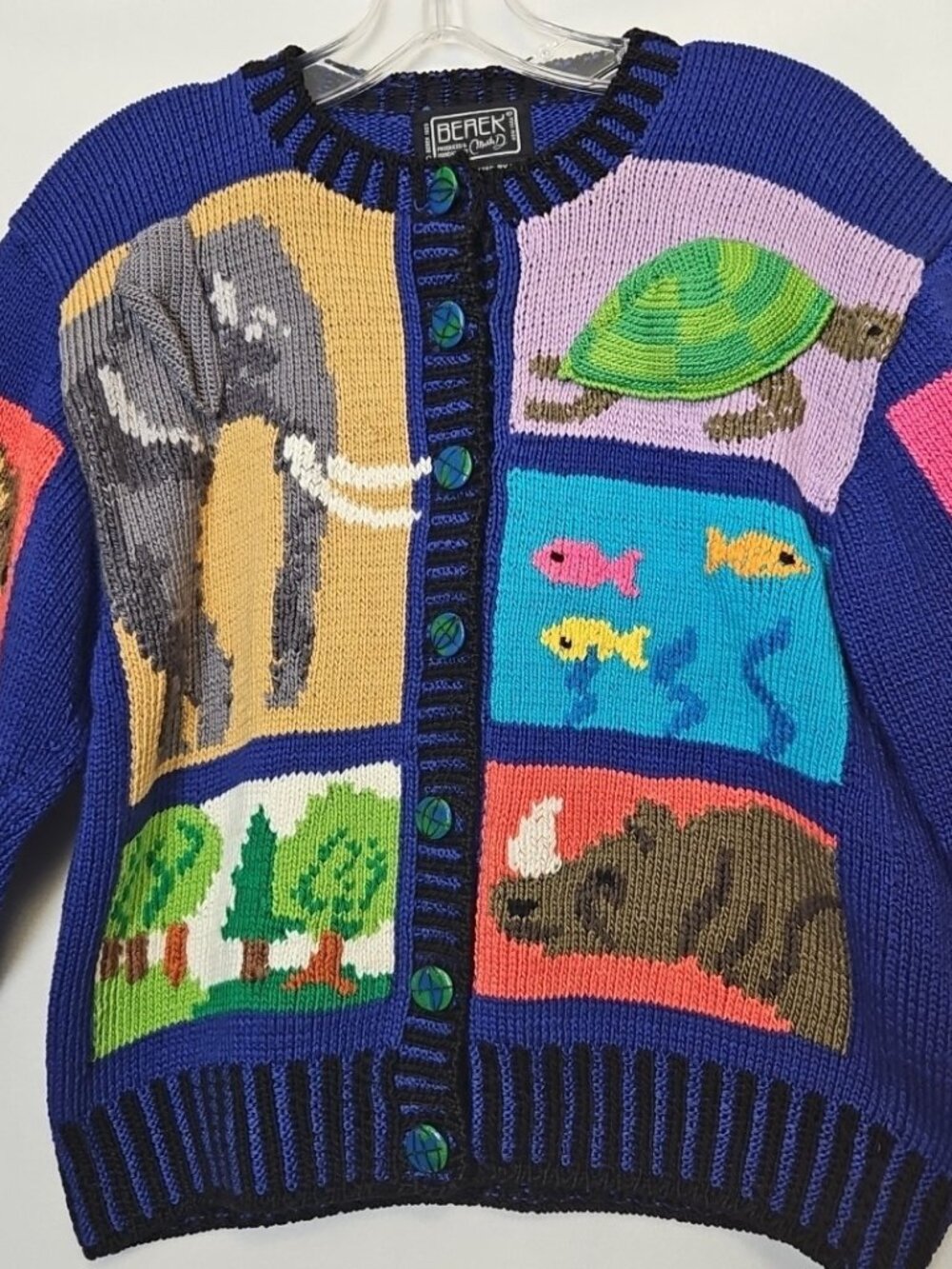 Vtg BEREK Heavy Hand Knit Sweater Marta D 1989 Safari  Animals Noah's Ark Sz S